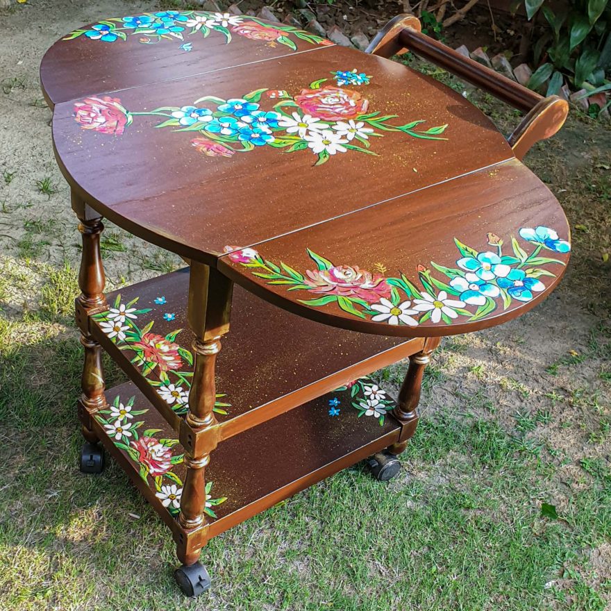 1-Garden-of-Joy-Hand-Painted-Designer-Tea-Cart-Home-Decor-Furniture