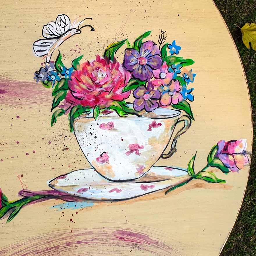 6-Tea-Cup-and-Roses-Hand-Painted-Designer-Tea-Cart-Home-Decor-Furniture