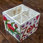 Red Rose with Name Cutlery Stand Design